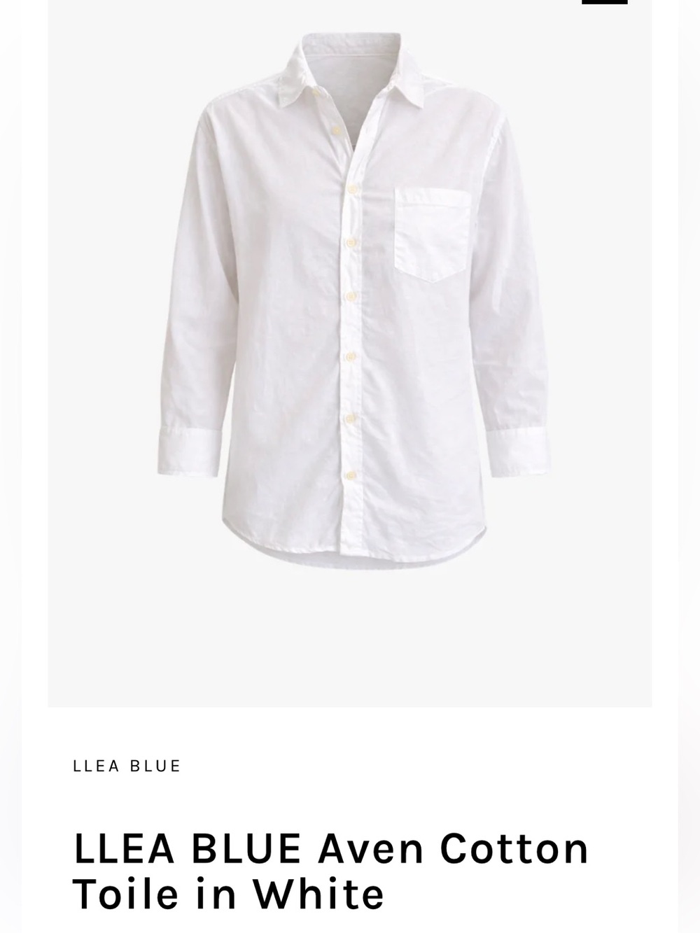 LLEA BLUE Aven 3/4 Sleeve Shirt Organic Cotton Toile Size Small NWOT